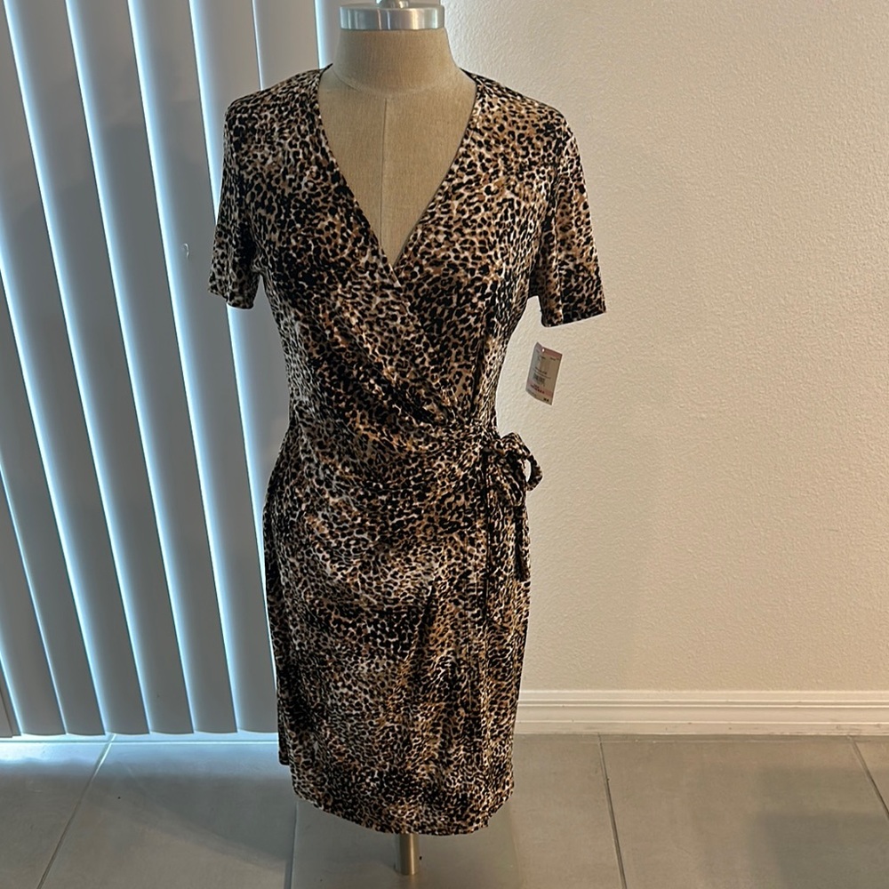 Anne Klein ANIMAL PRINT FAUX Wrap Sheath Dress SZ 10 CAREER PARTY DATE NIGHT